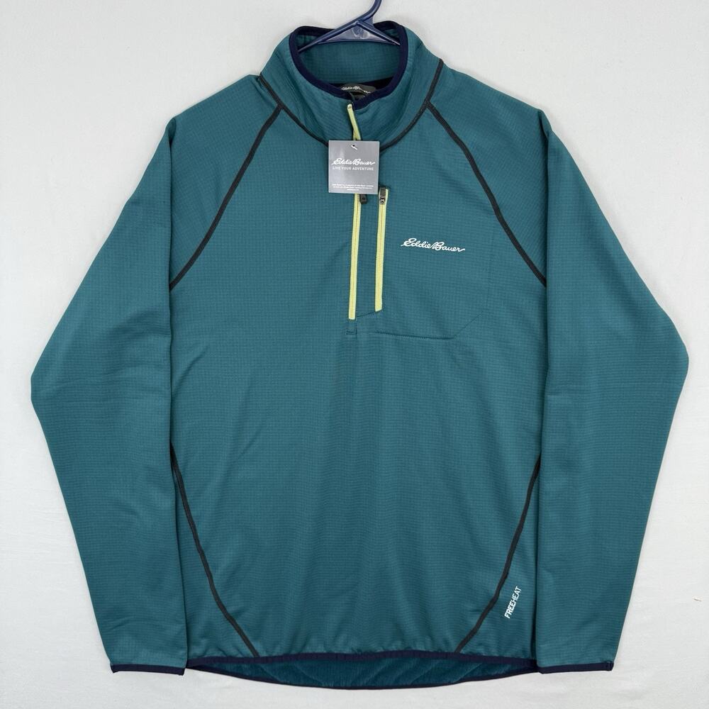 Eddie Bauer Atlas Grid Mock Neck 1/4 Zip Pullover Men M Green Fleece Gorpcore